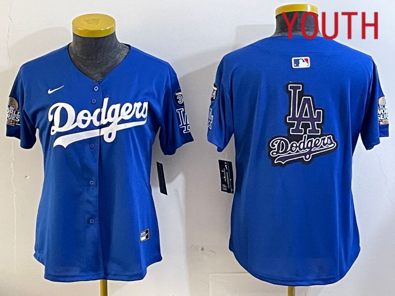 Youth  Los Angeles Dodgers blank 2024 World series patch blue jersey 202411278->youth mlb jersey->Youth Jersey